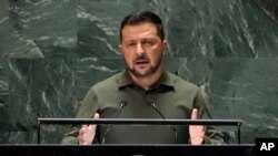 El presidenjte ucraniano, Volodymyr Zelenskyy, durante su discurso ante la Asamblea General de la ONU.