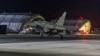 In this image provided on Jan. 12, 2024, by the UK Ministry of Defense, an RAF Typhoon aircraft returns to base at RAF Akrotiri in Cyprus, after striking targets in Yemen. 