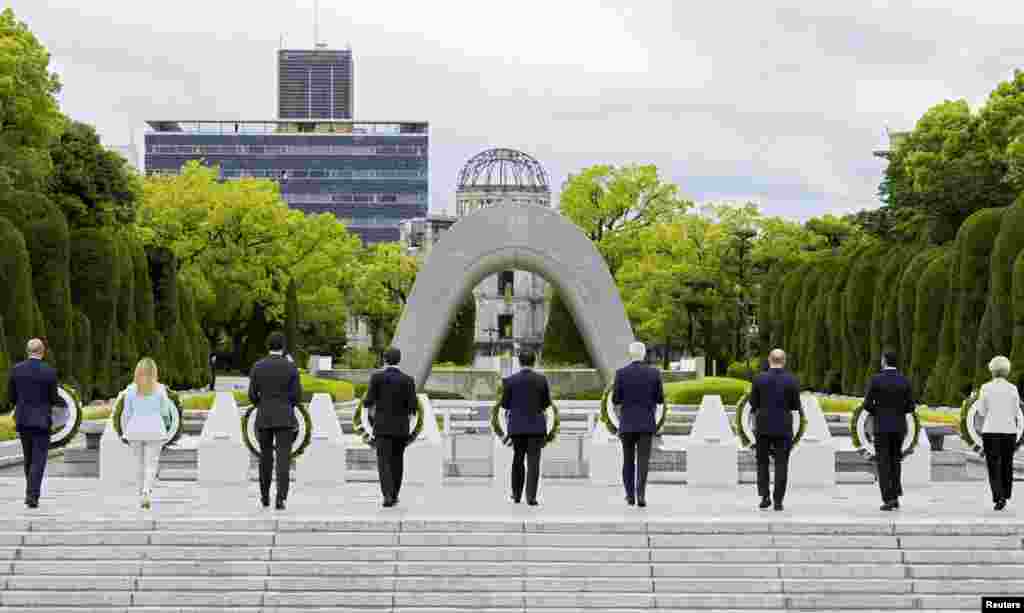 World leaders lay flower wreaths at the Cenotaph for Atomic Bomb Victims in the Peace Memorial Park as part of the G-7 Hiroshima Summit in Hiroshima, Japan. The G-7 Hiroshima Summit will be held from May 19 to 21, 2023.