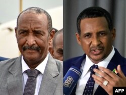 General Abdel Fattah al-Burhan, the commander of Sudan's armed forces, left, in Juba on Oct. 14, 2019 and General Mohamed Hamdan Dagalo, who commands the paramilitary Rapid Support Forces, at Khartoum airport on March 2, 2022.