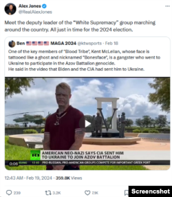 包含假訊息的推文被美國極右翼電台主播亞歷克斯瓊斯(Alex Jones)轉發，獲得流量。 （圖片來源：Institute of Strategic Dialogue 戰略對話研究所）