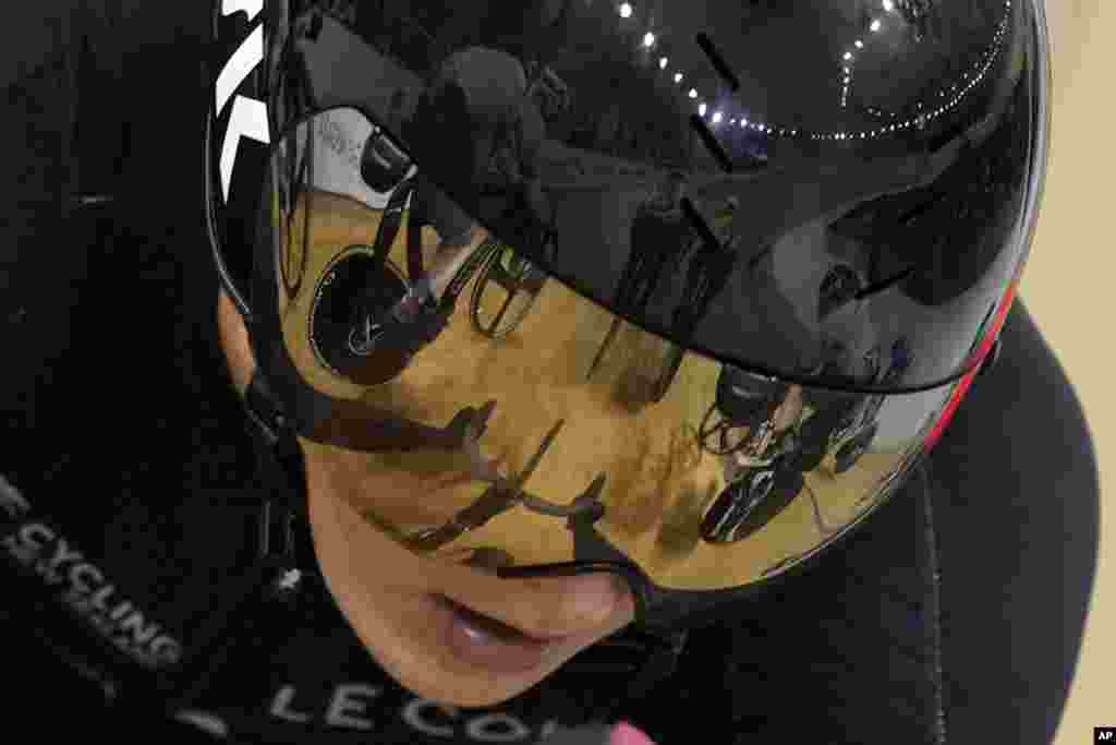 New Zealand's Ally Wollaston competes during the women's omnium points race at UCI Track Nations Cup track cycling championship at Jakarta International Velodrome in Jakarta, Indonesia.