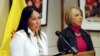 FILE - Lynn Trujillo, left, speaks at a news conference in Santa Fe, N.M., on Jan. 22, 2019. Trujillo has been tapped to serve as a top legal advisor to U.S. Interior Secretary Deb Haaland.