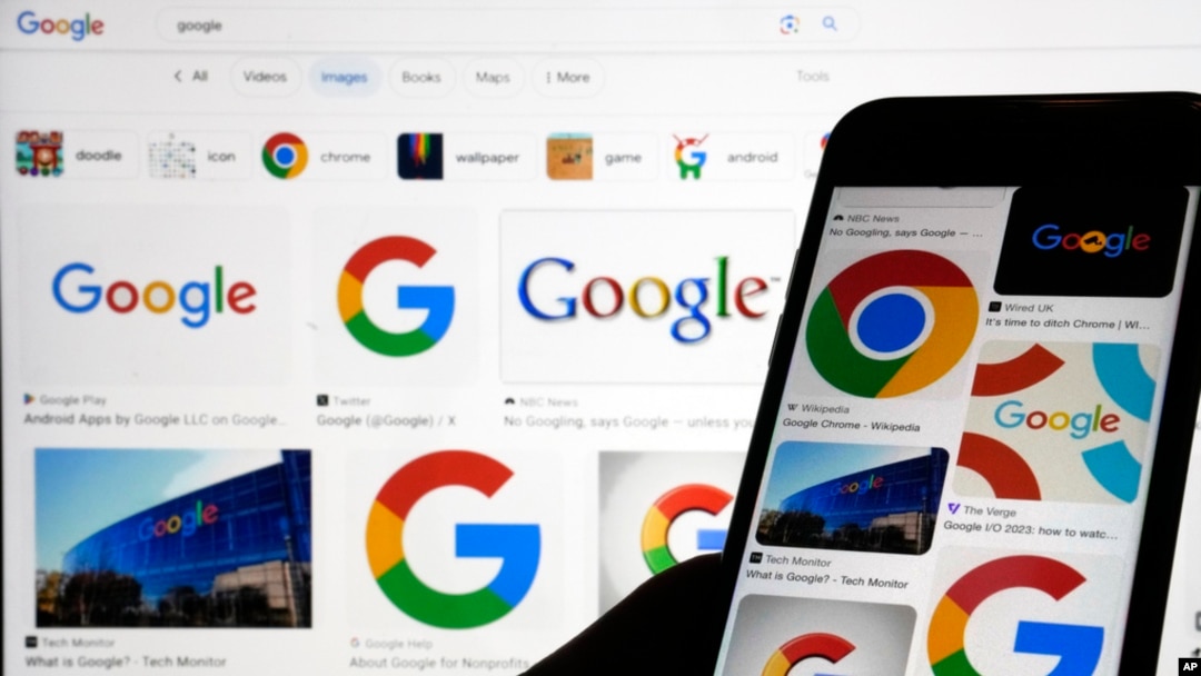 FILE - Google logos pop up in a search in New York, Sept. 11, 2023.