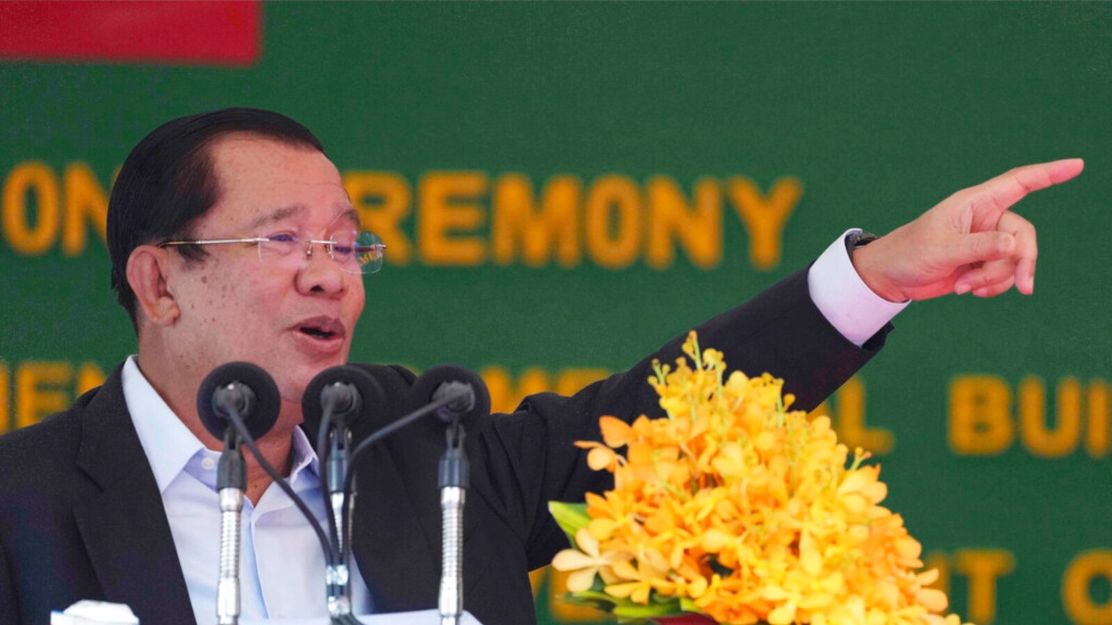 FILE - Cambodian Prime Minister Hun Sen speaks at the launching ceremony of the Cambodia-China Friendship Preah Kossamak Hospital in Phnom Penh, Cambodia, March 21, 2022. 