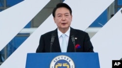 윤석열 한국 대통령이 15일 광복절 기념식에서 축사를 했다.