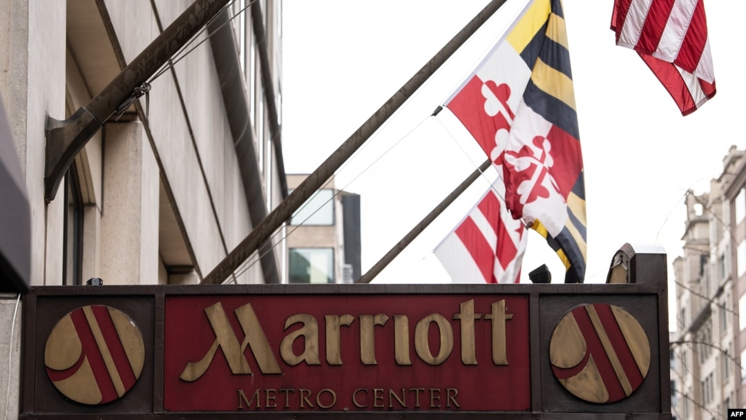 The Marriott logo is seen in Washington, Nov. 30, 2018, after Marriott International announced that the data of up to 500 million hotel guests may have been compromised in a hack of the Starwood reservation database.