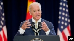 FILE - U.S. Vice President Joe Biden speaks at the U.S. State Department in Washington, June 23, 2015.