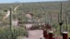 FILE - The vehicle barrier on the U.S.-Mexico border weaves around Saguaro cactus in the Sonoran desert on the Tohono O'odham reservation in Chukut Kuk, Arizona, April 6, 2017.