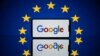 FILE - This picture taken on April 27, 2023 in Toulouse, southwestern France, shows a screen displaying the Google logo and the European flag.