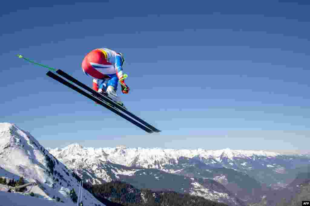 France's Johan Clarey takes part in the men's downhill training session of the FIS Alpine Ski World Championship 2023 in Courchevel, French Alps.