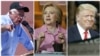 From left, Democratic presidential candidates Bernie Sanders, in Santa Maria, Calif., May 28, 2016, and Hillary Clinton, in Oakland, Calif., May 27, 2016, and presumptive Republican presidential candidate Donald Trump, in in Fresno, Calif., May 27, 2016.