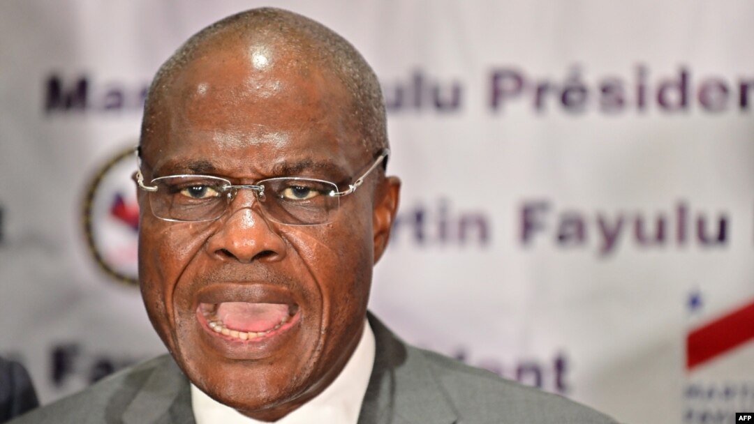 Opposant Martin Fayulu na conférence de presse, na Kinshasa, le 18 janvier 2019.