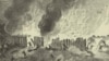 A 19th-century engraving depicting the burning of a Pequot Nation fort, believed to be the Mystic massacre in 1637. (New York Public Library)