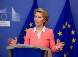 European Commission President Ursula von der Leyen speaks during a media conference after the weekly College of Commissioners meeting at EU headquarters in Brussels, March 4, 2020.