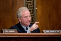 Sen. Chris Van Hollen, D-Md., questions a witness on Capitol Hill in Washington, Jan. 16, 2019.