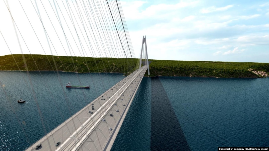 A computer model of the Yavuz Sultan Selim Bridge. Once built, the bridge would be the widest in the world and it would be the third spanning the Bosphorus Strait, which connects Europe and Asia.