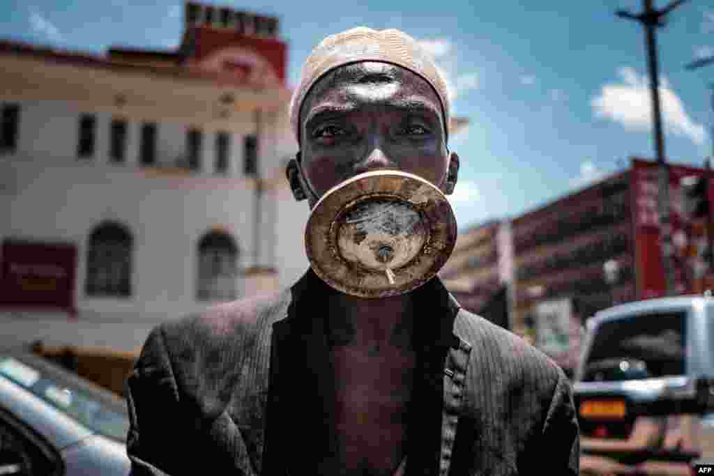 A man wearing an alternative mask in Kampala. Ugandan President Yoweri Museveni ordered an immediate 14-day nationwide lockdown in a bid to halt the spread of the coronavirus.