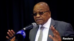 South Africa's President Jacob Zuma addresses an anti-crime meeting in Elsie's River, Cape Town, South Africa, May 30, 2017. 