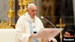 Pope Francis leads a Mass marking the World Day of Peace in St. Peter's Basilica at the Vatican, Jan. 1, 2020. 