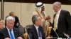 FILE - Saudi Arabia's Deputy Defense Minister Mohammed Alayeesh, second right, speaks with U.S. Secretary of Defense Jim Mattis, right, during a meeting of the counter-Islamic State Coalition at NATO headquarters in Brussels, Feb. 16, 2017.
