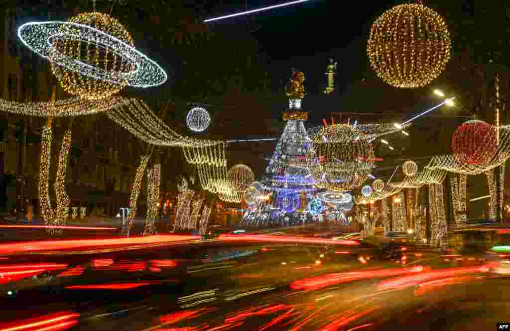 Christmas decorations are seen on the streets in central Tbilisi, Georgia, Dec. 24, 2019.