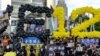 People protest in front of the Bank of China Building in support of Save12, the campaign to save twelve Hong Kong pro-democracy activists who on Aug. 23 were caught by mainland Chinese authorities trying to flee Hong Kong to Taiwan by boat, in Taipei on Oct. 25.