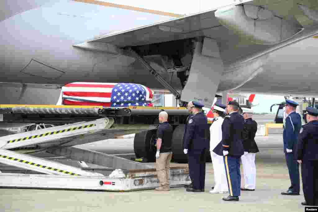 The repatriation ceremony for Ian McBeth, U.S. firefighter who died in an air tanker crash in Cooma, while fighting the bushfires, in Sydney, New South Wales, Australia in this picture obtained from social media. (Credit: Sydney Airport)