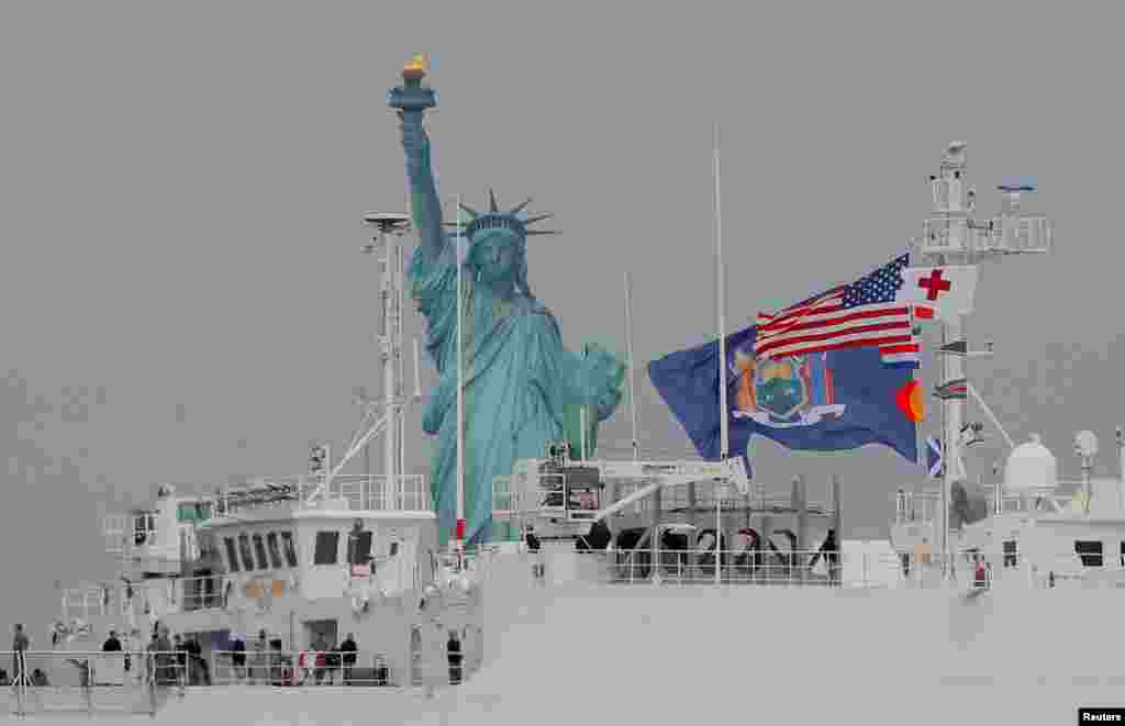 The USNS Comfort enters New York Harbor during the outbreak of the coronavirus disease (COVID-19).