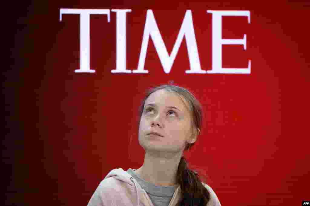 Swedish climate activist and Time's Person of the Year 2019 Greta Thunberg attends a session during the World Economic Forum annual meeting in Davos, Switzerland.