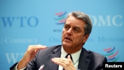 World Trade Organization (WTO) Director-General Roberto Azevedo speaks at a news conference after a two-day General Council meeting at the WTO headquarters in Geneva, Switzerland, Dec. 10, 2019. 