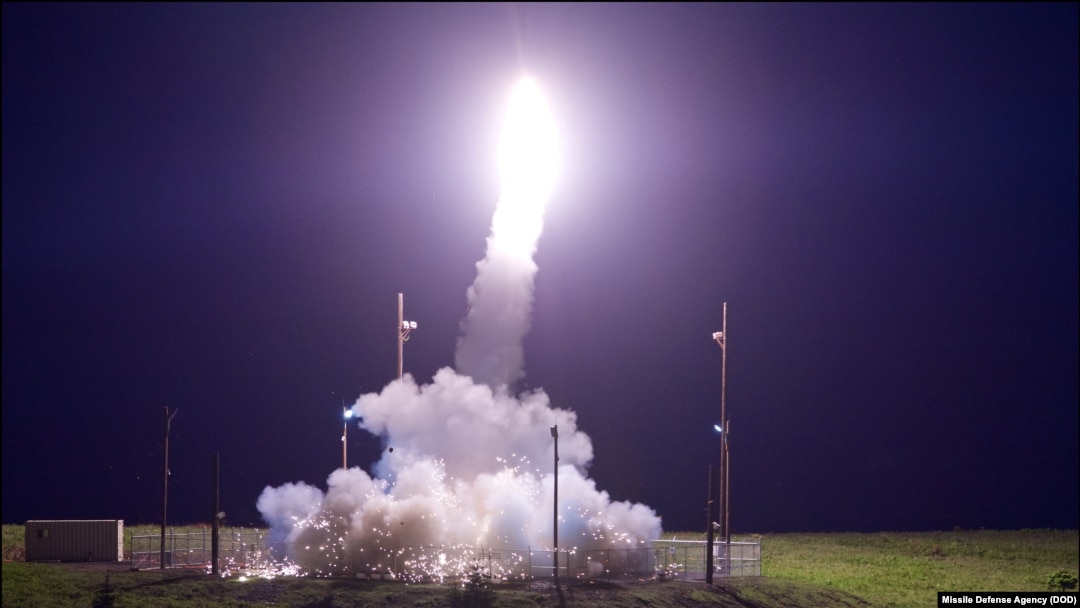A Terminal High Altitude Area Defense (THAAD) interceptor is launched from the Pacific Spaceport Complex in Kodiak, Alaska, July 11, 2017. 