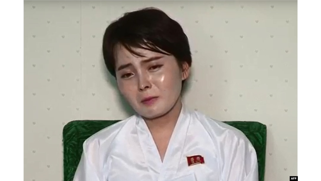 This undated screen grab taken on July 19, 2017, from video posted by www.uriminzokkiri.com shows North Korean defector Lim Ji-Hyun, who appeared in several South Korean TV shows featuring North Korean refugees after settling in Seoul in 2014, speaking on North Korean propaganda television at an unknown location in the North.
