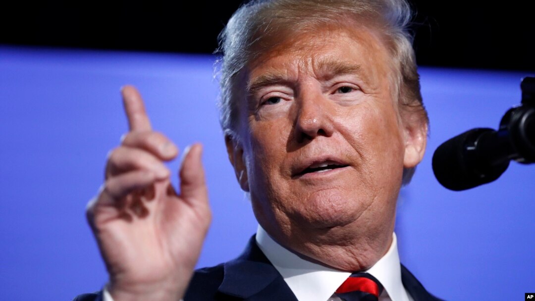 President Donald Trump speaks during a news conference before departing the NATO Summit in Brussels, Belgium, July 12, 2018.