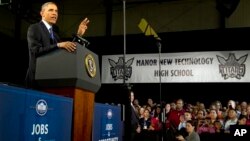 President Barack Obama speaks at Manor New Technology High School in Manor, Texas, May 9, 2013.