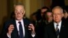 Senate Minority Leader Harry Reid (D-NV) (R) and Senator Chuck Schumer (D-NY) speak with reporters regarding a stop-gap funding bill to avoid a federal government shutdown later this week on Capitol Hill in Washington, Sept. 27, 2016. 