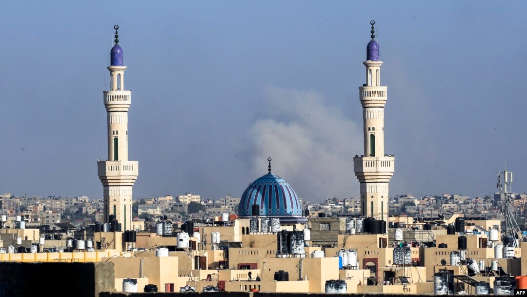 Smoke billows following Israeli bombardment in Rafah, in the southern Gaza Strip, on May 25, 2024.