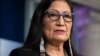 FILE - In this April 23, 2021, file photo, Interior Secretary Deb Haaland speaks during a news briefing at the White House in Washington. Haaland approved a new constitution for the Cherokee Nation on Wednesday, May 12, 2021 that ensures citizenship…