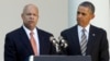 President Barack Obama stands with Jeh Johnson, his choice for the next Homeland Security Secretary, in the Rose Garden at the White House in Washington, Oct. 18, 2013. 
