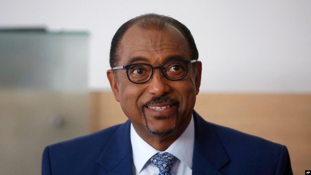 FILE - Embattled UNAIDS chief Michel Sidibe attends a press conference, in Paris, France, July 18, 2018.
