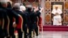 Pope Francis attends an audience with the members of the Diplomatic Corps accredited to the Holy See for the traditional exchange of New Year greetings at the Sala Regia, at the Vatican, Jan. 7, 2019.