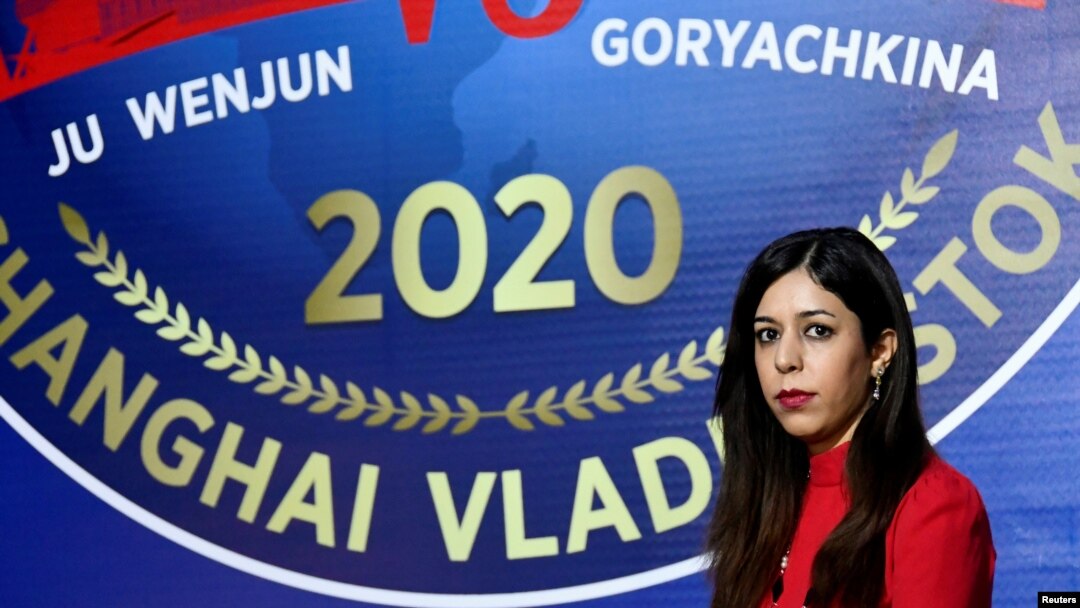 Iranian chess referee Shohreh Bayat looks on during the Women's World Chess Championship in Vladivostok, Russia, Jan. 16, 2020. 
