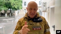 俄羅斯僱傭兵頭目葉夫根尼·普里戈津（Yevgeny Prigozhin）在俄羅斯的羅斯托夫講話。（2023年6月24日）