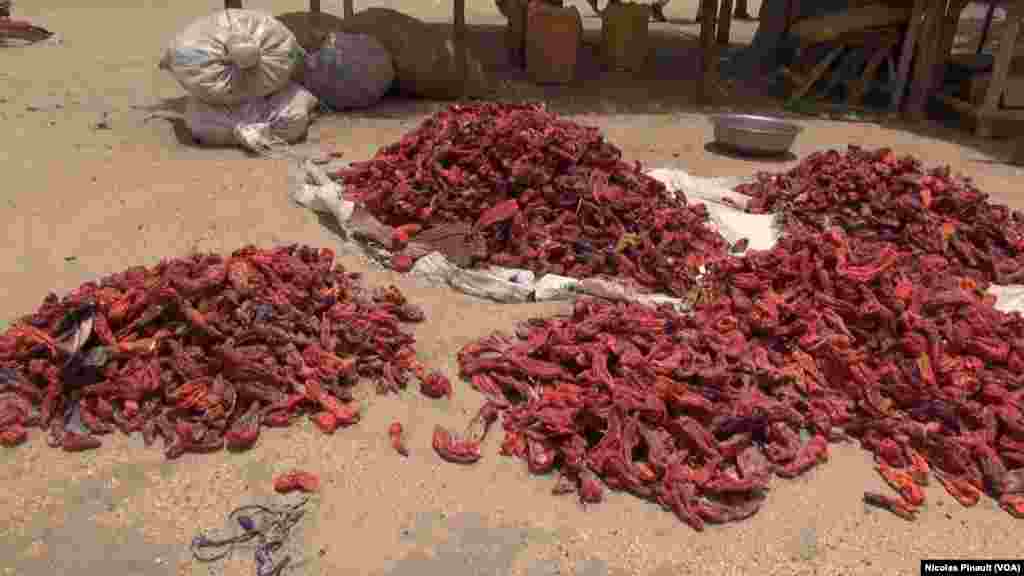 Red peppers - also known as "Manga gold" - for sale at the market in Bosso, in the Diffa region of Niger, April 19, 2017. (Photo: Nicolas Pinault / VOA)