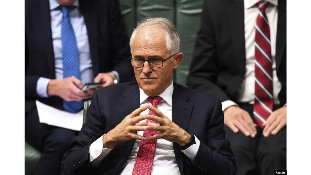 Then-Australian prime minister Malcolm Turnbull reacts during a debate at the House of Representatives, at Parliament House, in Canberra, Australia, Aug. 21, 2018. Turnbull was forced out Friday by party rivals.