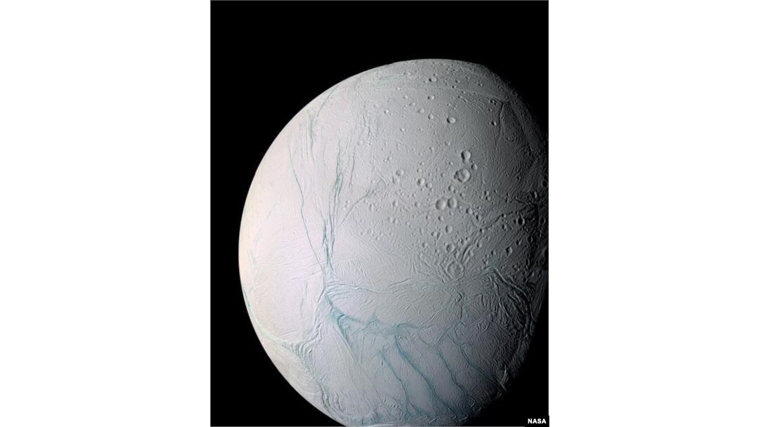 Enceladus, one of moons of Saturn, as seen by NASA's Cassini spacecraft. (NASA)