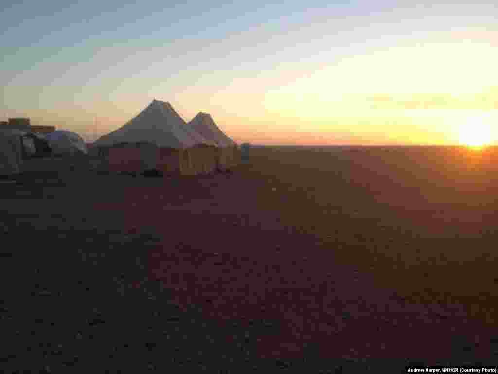 Sunset at a remote refugee reception area close to the Syria-Jordan-Iraq borders. Access is only by four-wheel drive vehicles--in good condition.