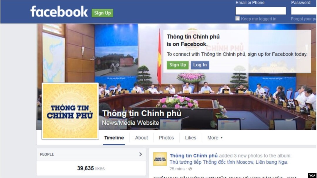 Vietnam government's official Facebook page.