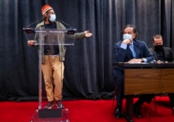 American journalist Danny Fenster speaks at a news conference in New York, Nov. 16, 2021, after arriving in the United States following a six month detention in Myanmar.