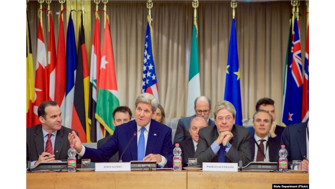 U.S. Secretary of State John Kerry delivers his opening remarks on Feb. 2, 2016, at the Italian Foreign Ministry in Rome, Italy, at the outset of a meeting of the multinational counter-ISIL coalition.